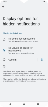 Press the fields next to the required settings to turn display of the selected notification types on or off.