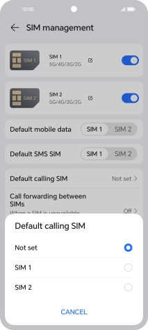 Press the required setting.