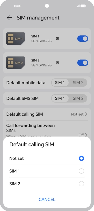 Press the required setting.