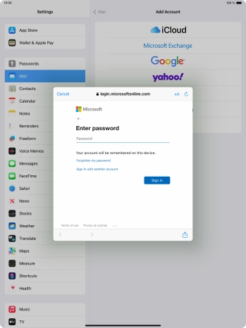 Press Password and key in the password for your email account.