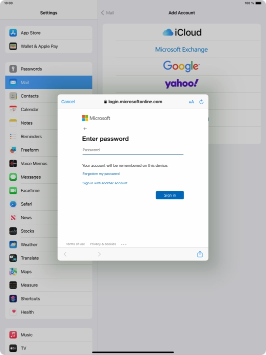Press Password and key in the password for your email account.