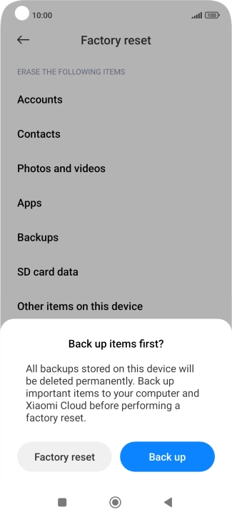 Press Factory reset.