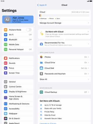 Press iCloud Backup.