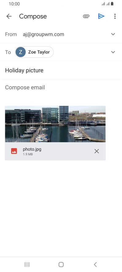 Press the text input field and write the text for your email message.