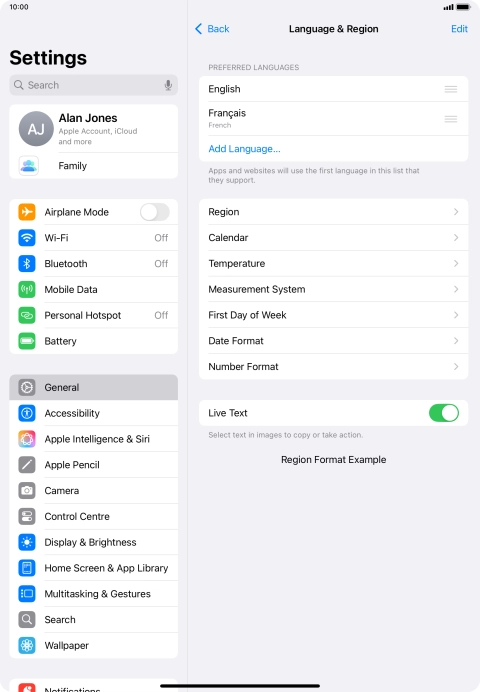 To subsequently select another language as the default language, press the move icon next to the required language and drag it to the top of the list.