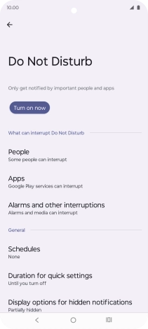 Press Turn on now to turn on Do Not Disturb.
