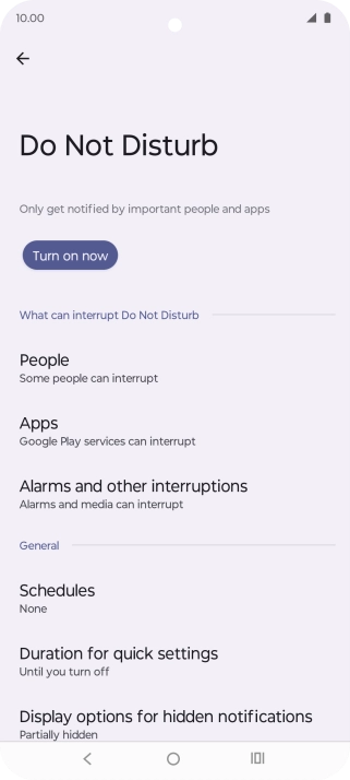 Press Turn on now to turn on Do Not Disturb.
