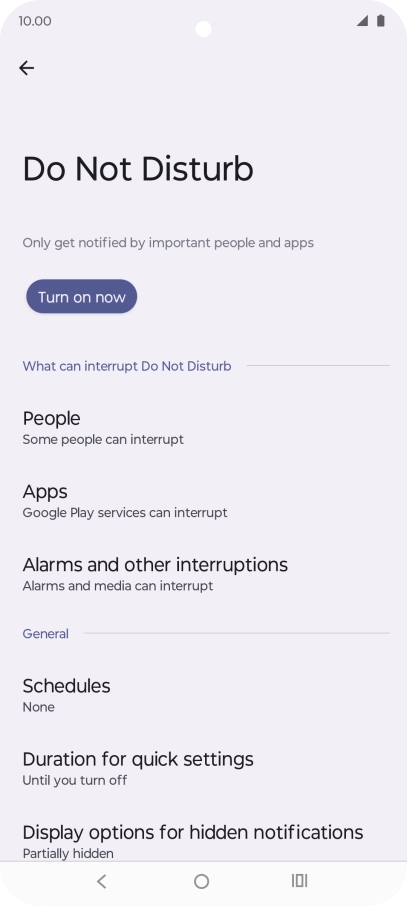 Press Turn on now to turn on Do Not Disturb.