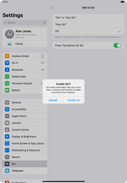Press Enable Siri.