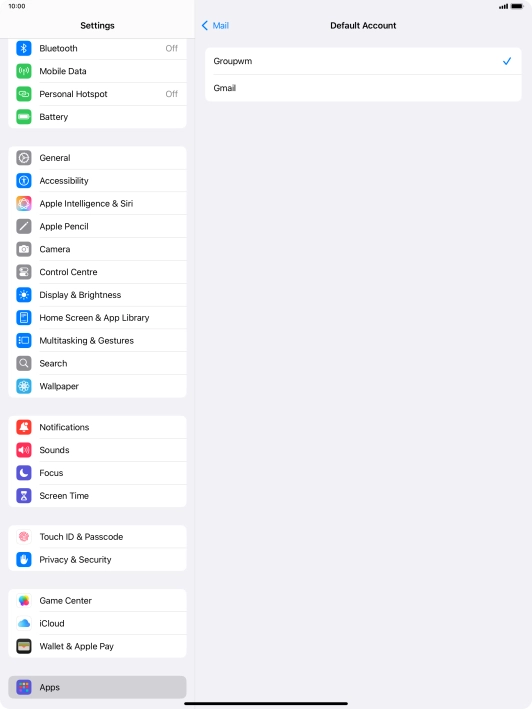 Press the required email account to select the email account as your default account.