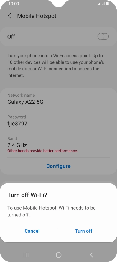 If Wi-Fi is turned on, press Turn off.