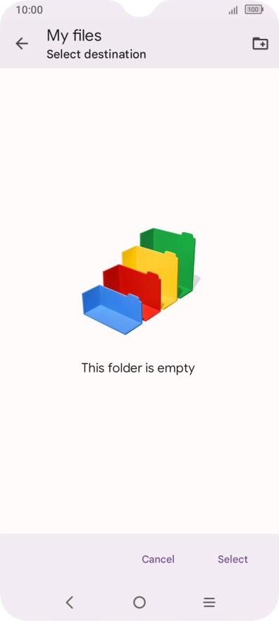 To create a new folder, press the new folder icon and follow the instructions on the screen to create a new folder.