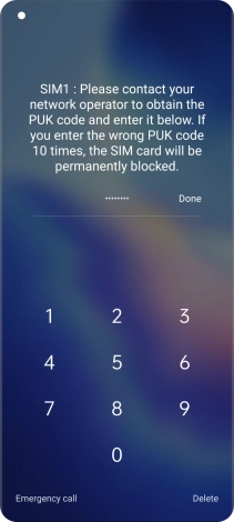 Key in the PUK and press Done.