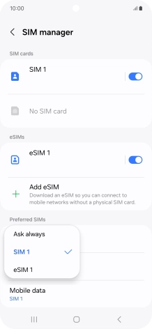 Press the required setting.