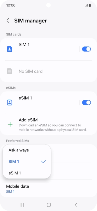 Press the required setting.