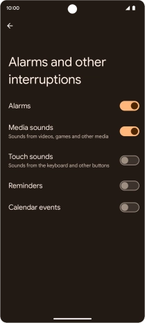 Press the required settings to turn sound and vibration for the selected functions on or off.