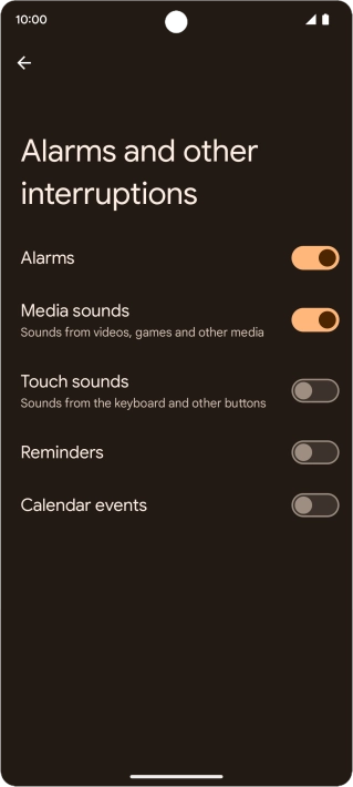 Press the required settings to turn sound and vibration for the selected functions on or off.