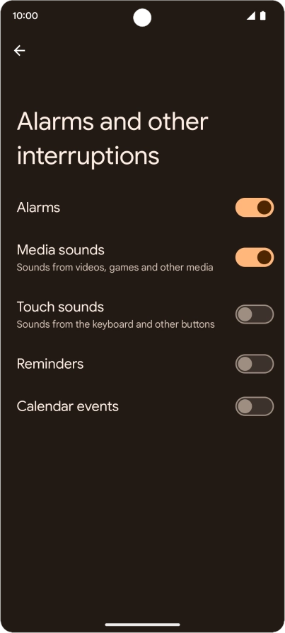 Press the required settings to turn sound and vibration for the selected functions on or off.