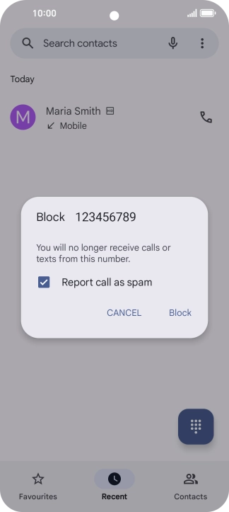 To report the number as spam, press the field next to 