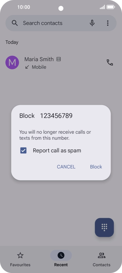 To report the number as spam, press the field next to 
