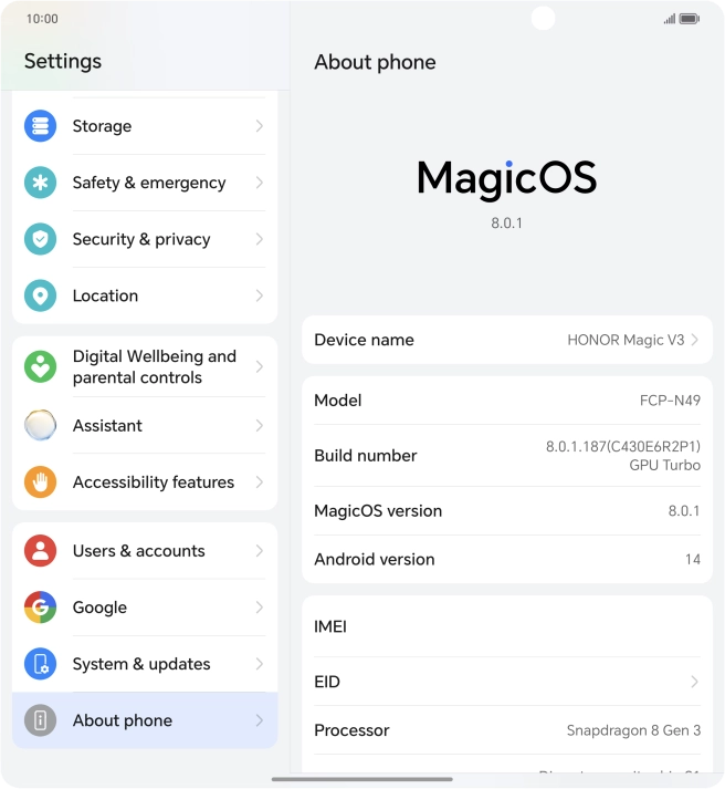 Your phone's EID number is displayed below EID.