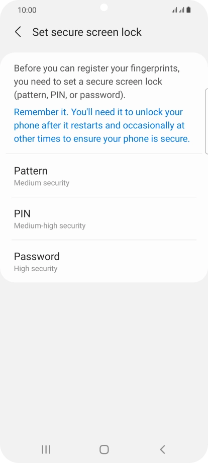 Press the required phone lock code and follow the instructions on the screen to create an additional phone lock code.