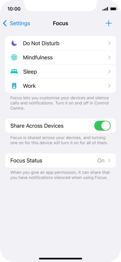 Press the required focus mode.