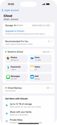 Press iCloud Backup.