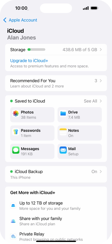 Press iCloud Backup.