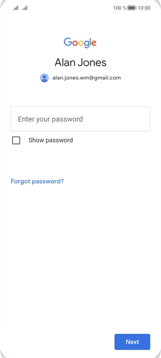 Press Enter your password and key in the password for your Google account.