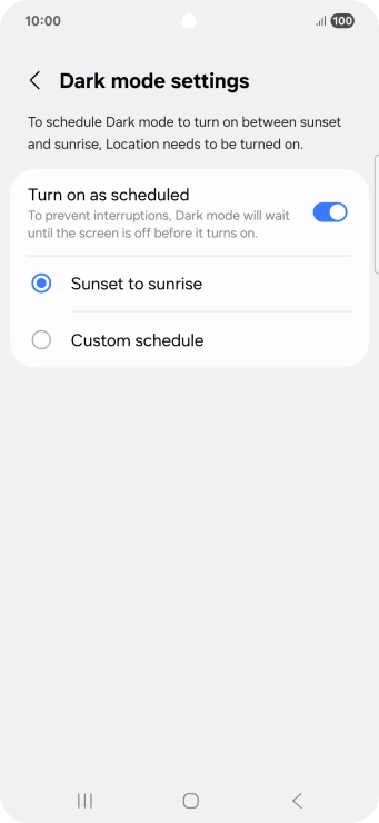 Press the required setting.
