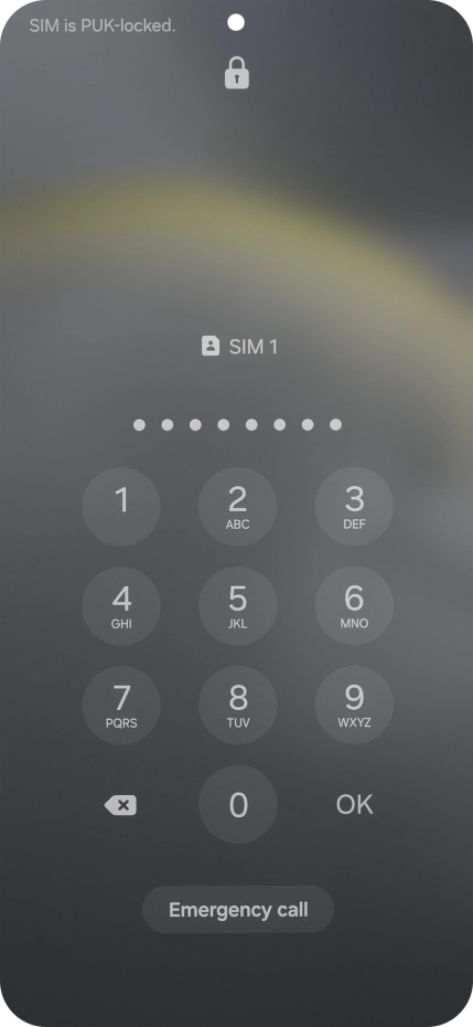Key in the PUK and press OK.