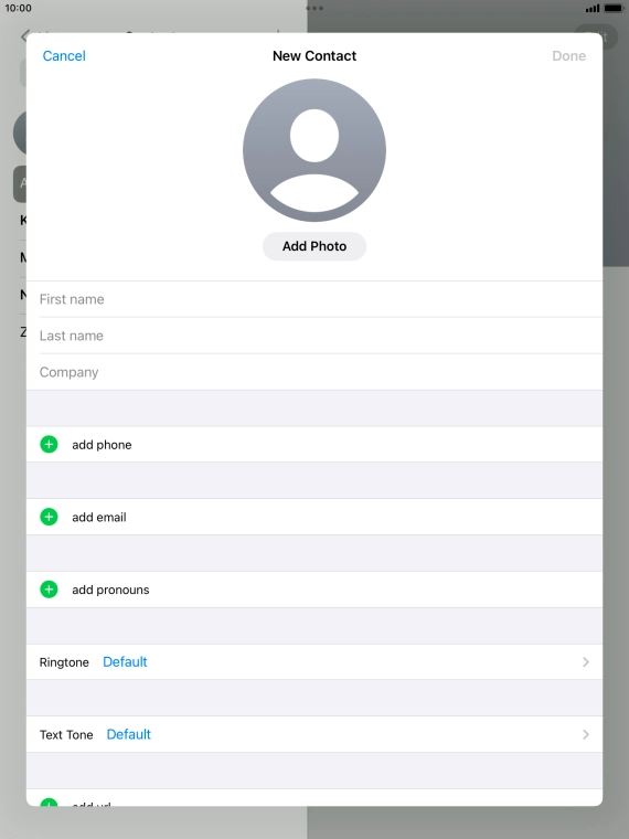 Press First name and key in the first name.