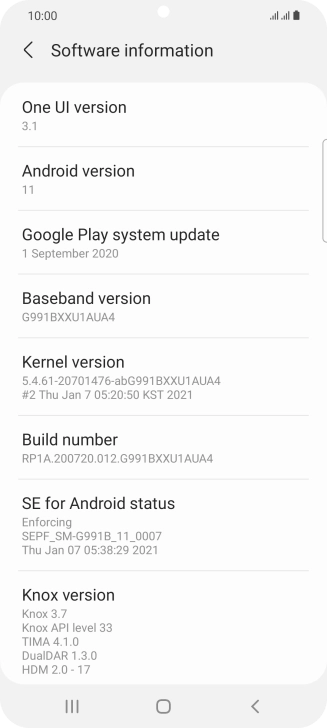 Your phone's software version is displayed below Android version.