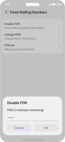 Key in your PIN2 and press OK. The default PIN2 is 1111.
