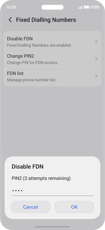 Key in your PIN2 and press OK. The default PIN2 is 1111.