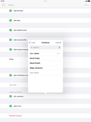 Press the required contact.