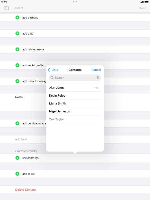 Press the required contact.