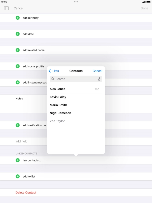 Press the required contact.