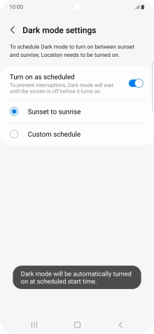 Press the required setting.