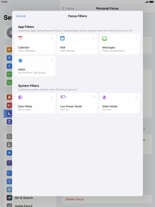To see specific calendars in the selected focus mode, press Calendar and follow the instructions on the screen to select the required calendars.