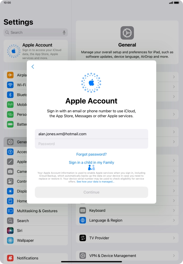 Press Password and key in the password for your Apple ID.
