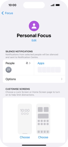 Press People and follow the instructions on the screen to select which contacts you would like to receive calls and notifications from when the selected focus mode is active. Press People and follow the instructions on the screen to select which contacts you would like to receive calls and notifications from when the selected focus mode is active.