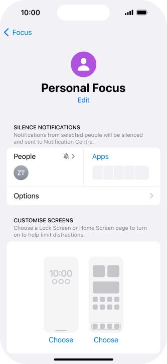 Press People and follow the instructions on the screen to select which contacts you would like to receive calls and notifications from when the selected focus mode is active. Press People and follow the instructions on the screen to select which contacts you would like to receive calls and notifications from when the selected focus mode is active.