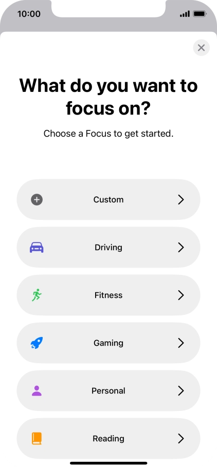Press the required focus mode and follow the instructions on the screen to add the selected focus mode.