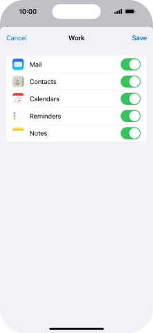 Press the indicators next to the required data types to turn synchronisation of each data type on or off.
