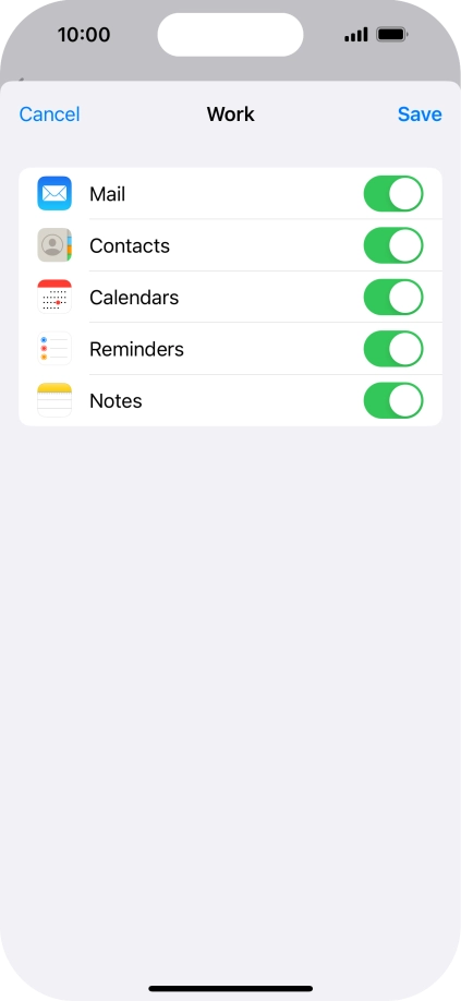 Press the indicators next to the required data types to turn synchronisation of each data type on or off.