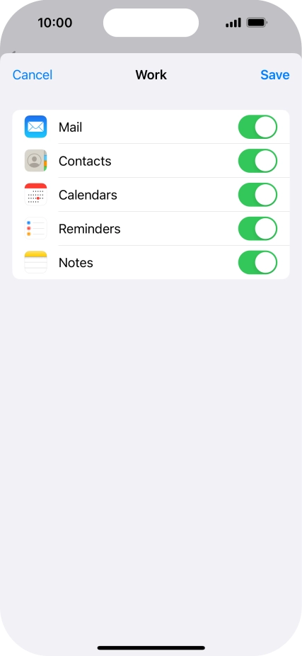 Press the indicators next to the required data types to turn synchronisation of each data type on or off.