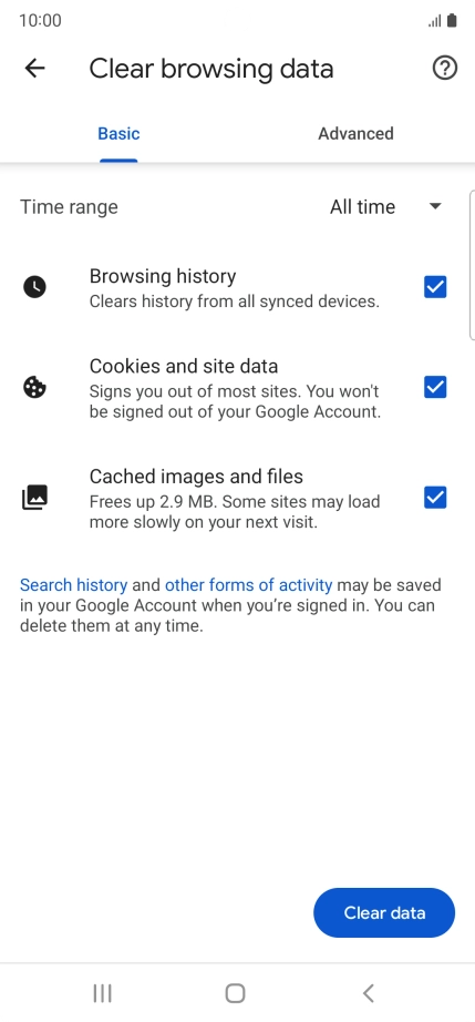 Press the fields next to the required data types.