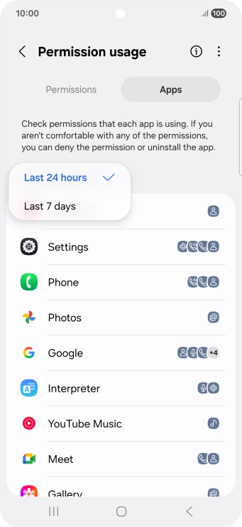 Press the required setting.